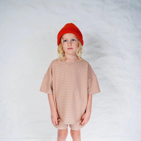 Oat check brushed cotton T Shirt